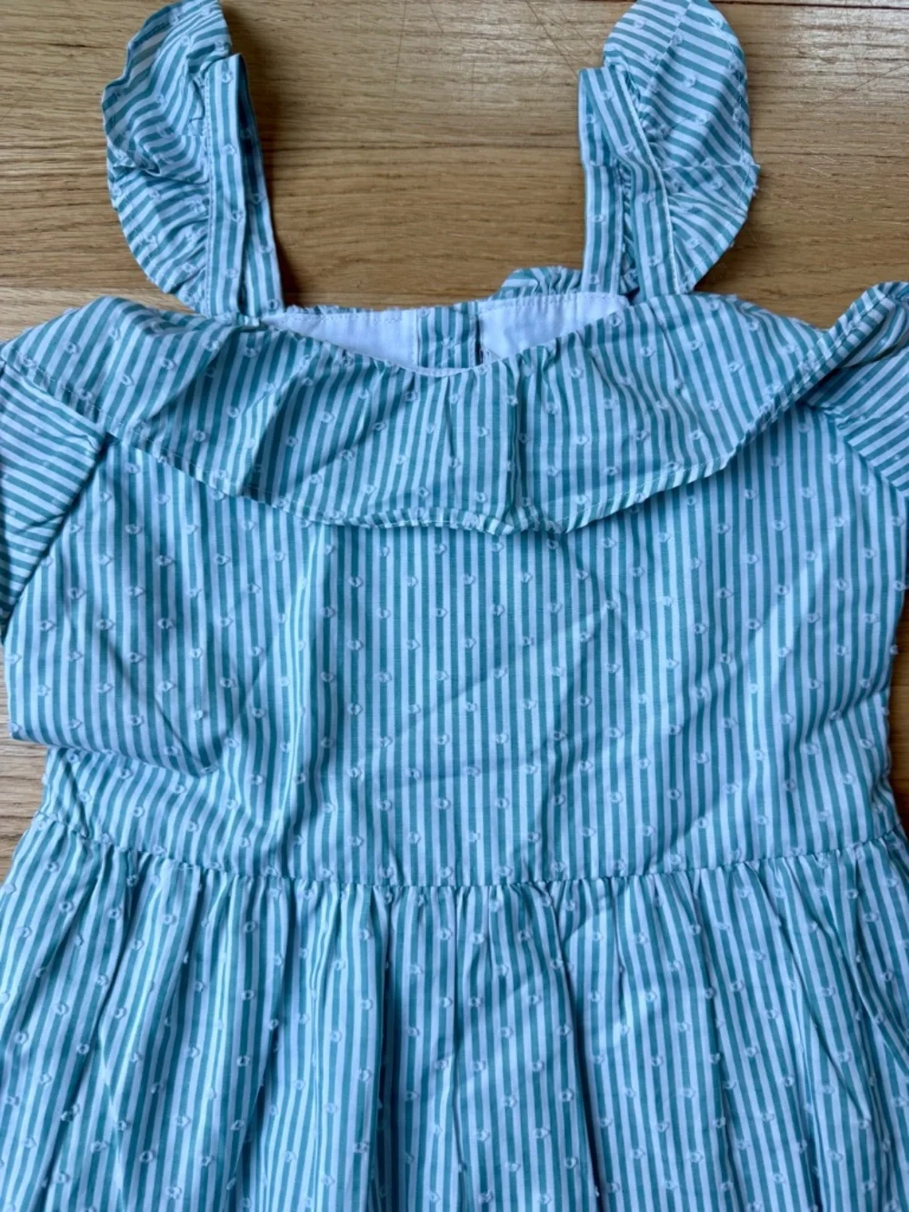 Janie and Jack Green Stripe Swiss Dot Ruffle Hem Girls Dress size 7